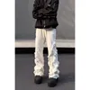 American Style High Street Vibe Structureel Design met ruwe rand jeans hiphop rechte been high-end lange broek 240410