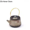 220ml Retro Coarse Pottery Loop-handled Teapot Hand Painted Sunflower Art Teapot Household Teakettle Master Pots Gift Packaging