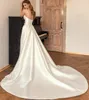 Elegant Long Satin 2/1 Wedding Dresses With Detachable Train Ivory Mermaid Modern Pleated Vestido De Noiva V-Neck Bridal Gowns for Women