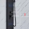 Matte Black LED Shower Panel Waterfall Rain Shower Faucet Set SPA Massage Jet Bath Shower Column Double Handle Mixer Tap Tower