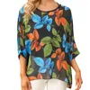 Damesblouses lente zomer dames chiffon shirt vintage elegante bloemenprint o-hals losse vakantie strand bohemian dames blouse blusas