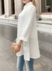흰색 캐주얼 한 느슨한 블라우스 여성 가을 ​​한국 패션 중간 길이 겨울 긴 소매 Femal 240326