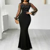 Robes sexy urbaines Femmes Robe de bal Dot Impression See-Through Lantern Manches Sheat Dress-up Round Full Longue Femme Femme Femme Vêtements 24410