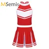 Kinder Girls Cheerleader Kostüm Tanzkleidung Outfit Reißverschluss Tops mit plissierten Cheerleading Minirock Childrens Cheerleading Outfit