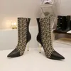Fashion Women Designer Boots Boots Gold Talons en cuir véritable Trièce en cuir Bottines Bustons de cheville sexy Boots courts de luxe et taille