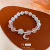 Cat's Eye Crystal Bow Moon Elastic Sweet and Fashionable Design Feel Bracelet Elegance Versatile Handicraft for Women