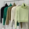 Corea chic autunno inverno inverno dolce maglioni Mohair Nuove donne di visone verde chiaro Cashmere calda corta panoratura sciolta