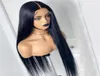 180densitet Glueless Black Colored Remy Straight Spets Front Wig For Women Bunds With Baby Hair Prepluched Heat Motion Fiber So8604764