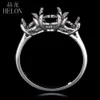 Helon Solid 18K 14K 10K White Gold Three Stone Style Ladies Fine Jewelry Semi Mount Engagement Wedding Ring Ronde 6mm