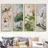 Fiori paesaggistici in stile cinese Lotus Plum Flower Birds Canvas dipinto Stampa poster di bellezza per soggiorno decorazioni per la casa senza cornice