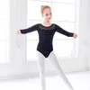 Ballet Leotards Girls Black Lace Leotard Dance Ginástica Patinação Kids Slave Longa de Dança Longa