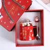Muggar julmugggåva med lock och sked 16oz Santa Snow Globe Ceramic Cup Winter Party Gifts for Kids Friends