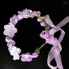 أغطية الرأس Bohemia Garland Rose Flower Crown Women Women With Ribbon Ribbon Girls Floral Wreath Halo Headpiece