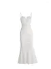 Повседневные платья рукавые рукавочные элегантные ремешки Женская французская одежда Одно кусок белый корейский 2024 Spring Slim Sweet ровная вечеринка