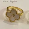 High End Vancefe Brand Women Designer Rings High Version v Golden Elegant Four Leaf Grass Ring Female S925 Silver Natural Designer Jewelry with Logo