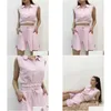 Vêtements de sommeil pour femmes hiloc rose sans manches coton coton baisser le collier crop