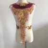 6pcs/set gouden pailletten borduurapparaten applique patches, gouden halslijn applique, 3D bloem kralen lijfje voor trouwjurk