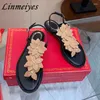 Sandals 2024 Flat Women Rhinestone Flower Runway Party Shoes Flip Flops Summer Holiday Beach Woman