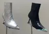 Fashionable CM stiletto heel short Boots designer women genuine leather metal toe buckle decoration classic side zipper silver diamond pattern half boots