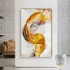 Wall Canvas Painting Abstract Yellow and Grey Gauzy Silks Poster and Print Modern Art Picture for Living Room Bedroom Home Decor