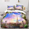 Paris Eiffel Tower Temed Cull Cover Zestaw Miasto Krajobraz Sky Cloud Zakołokorter Dekord domu Romantyczna okładka Bedspread King Size