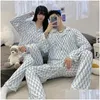 Dames slaapkleding lente stijl paar pyjama's katoen imitatie lange mouw herfst vestiging kleine revers casual grote heren home suit drop dhqmk