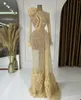 Party Dresses Champagne Evening Long Hermes Sexy V Neck Shiny paljetter Applices 3d spets ihålig vikskiktad prom Custom Made