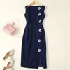 Casual Dresses Pencil Milan High Quality Apring Summer Women'S Fashion Party Sexy Workplace Vintage Elegant Chic Navy Blue Vest Dress