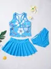 Kids Girls Swimwear Set Tankini Digital Printed Swimsuit Bathing Suit Set Tops with Bottoms Skirt 3-14Y Chiildren 3Pcs Beachwear