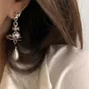 Designer Viviane Westwood Nana Same Empétique occidentale Dowager Saturn Ufo Pearl Orees Womens Classic Threedimensional Planet Water Drop Boucles d'oreilles 1-1