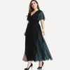 Plus Size Vneck Summer Elegant Chiffon Party Dress Women Short Sleeve Maxi Casual Sash Waist Evening 6XL 240410