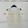 Summer Hollow Knit Vest Designer Sequin Fringe Knitted Camisole Women Knits Tee Crew Neck Solid Color Knit Tops Casual Knit T Shirt