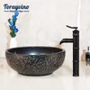 Taillierte schwarze handpaint kunst keramikgefäß badezimmer waschbecken set schwarz plattierte teekanne ausgut badezimmer faucet design beazer mixer tap