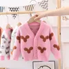 Autumn Winter Baby Girls Flower Knitted Cardigan Sweaters Coat Children Clothing Kids Handmade Wool Ball Cardigan Coat Tops