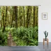 Tropical Rainforest Shower Curtains Jungle Green Forest Trees Plantes Waterfall Landscape Nature Scewier Decor Decor Set Crows