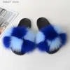 Slippers Sandals 2023 Real Fox Hair Slippers Womens Summer Outwear Fur Grass Raccoon Dog Flat Bottom H240410