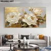 Gold Flower Oil Painting On Poster, Canvas Prints Wall Art, Abstract White Floral Painting, Living Room Decor,Home Decor Unframed