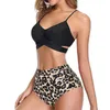 Frauen Badebekleidung Frauen Badeanzug Blumenblatt Leopardenmuster Bikini Set mit Rückengurchen hohe Taille Stretchböden sexy Sommer Beachbekleidung für