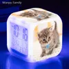 Schattige katten wekker 7 kleur lichte led digitale alarmklok student slaapzaal wake -uptafel klokkinderen verjaardagscadeau
