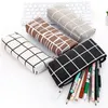 Zipper Pencil Case Bags School Striped Grid Solid Color Pencil Bag Pouch Office Kids Supplies Primary Students Birthday Gift