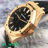 Grestest AP Wrist Watch Royal Oak Series 15500 ou mostrador preto com alça de borracha relógio de ouro 18k Máquinas automáticas de ouro rosa