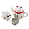 Japonais Lucky Cat Porcelain Tea Set Creative Fortune Cat CeraCic Tea tasse Pot avec passoire Beau Plutus mignon Cat Tas Tasse