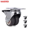 NAIERDI 4PCS Swivel Furniture Casters 1.5" / 2" Heavy Duty Soft Rubber Roller Furniture Wheels With Brake for Platform Trolley