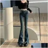 Frauen Jeans 2023 Herbst Black Flare Jeanshose Frauen koreanische Mode Quasten Design Weitbein Frau Amerikaner Retro High Taille Hosen Dhize