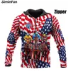 Hästkapplöpning usa flagga 3d tryckt mens hoodie blixtlås jacka huva pullover unisex casual sweatshirt manlig outwear höst kvinnor kappa