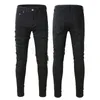 Мужские джинсовые джинсы дизайнерские отверстия High Street Man Straight Leg Zipper Amiari Hip Hop Slim Fit Bikers Мотоцикл Black Stack Jeans