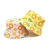 모자 Bocca 어린이 버킷 모자 모자 꽃 프린트 어부 소녀 어린이 파나마 만화 더블 사이드 아이 모자 여름 태양 야외