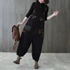Frauen Frühling Herbst Harajuku Denim Jumpsuit Schwarze Overalls Streetwear Vintage Print Frau Lose Hip Hop Rompers Monos Mujer