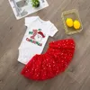 Min första jul baby bodysuit klänningar sätter spädbarn flickor kort ärm jumpsuit tutu kjolar kläder småbarn flicka xmas party outfit