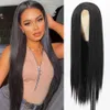 Peluca para mujeres de moda medianas divididas negras cabello largo y liso fibra química cabello cubierta de cabeza llena